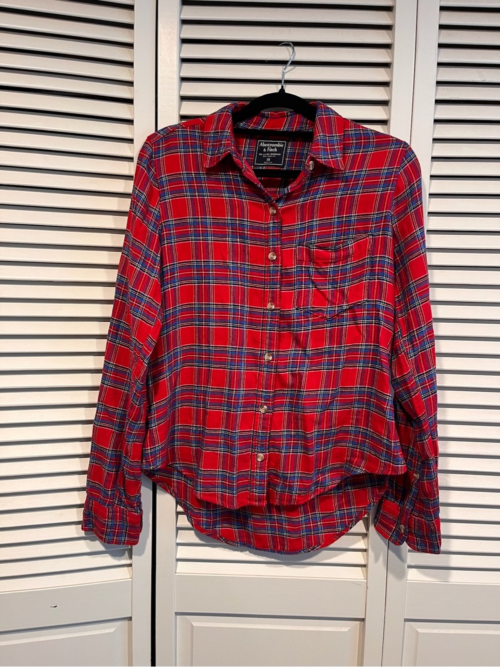Abercrombie & Fitch Red Plaid Button-Down Shirt with Blue Accents